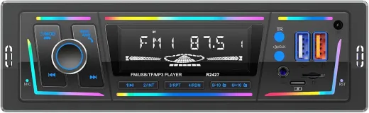 RDS Autoradio Bluetooth, 1 DIN Autoradio mit Type-C, 2 USB und RGB-Licht