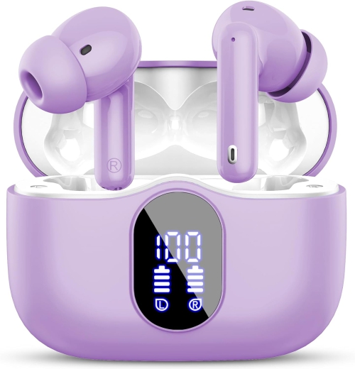 Kopfhörer Kabellos Bluetooth, Bluetooth 5.4 Kopfhörer, Tiefer Bass Ohrhörer A90 Pro True Wireless Earbuds - Farbe Violett