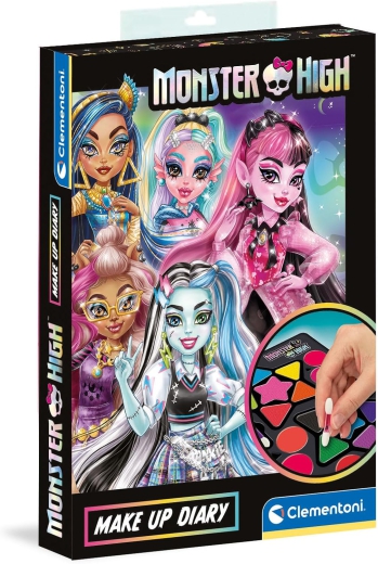 Clementoni Monster High Diary Kosmetikset - Kosmetik-Set sicher und hypoallergen - Lippenstift und Lidschatten mit Wasser waschbar - Make-up für Mädchen ab 6 Jahre