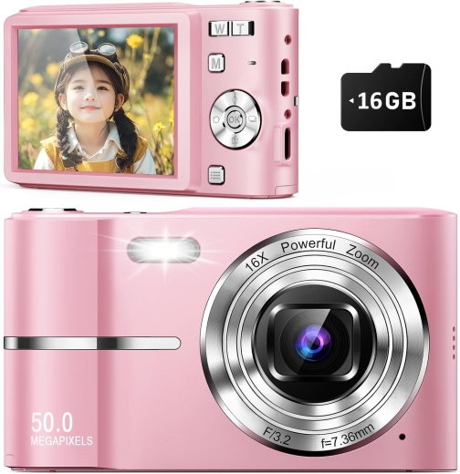 Digitalkamera, Autofokus 50MP FHD 1080P Kamera M03 für Kinder mit 16x Zoom +16GB MicroSD