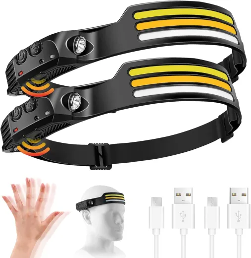 Stirnlampe LED Wiederaufladbar, 2000 Lumens Superhell 230°Weitwinkel 3*LED Weiß Licht Sensor Kopflampe, IPX5 Wasserdicht 0.14lb Leichtgewichtig Stirnlampen Perfekt zum Camping,Joggen,Wandern,Angeln,Fahrrad