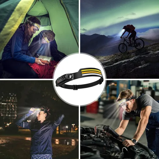 Stirnlampe LED Wiederaufladbar, 2000 Lumens Superhell 230°Weitwinkel 3*LED Weiß Licht Sensor Kopflampe, IPX5 Wasserdicht 0.14lb Leichtgewichtig Stirnlampen Perfekt zum Camping,Joggen,Wandern,Angeln,Fahrrad