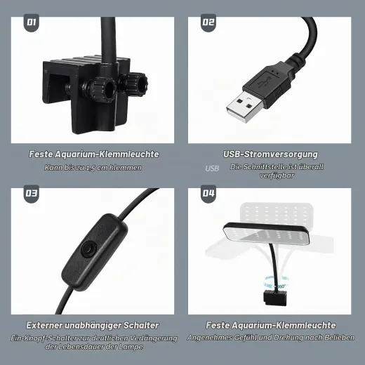 boxtech Aquarium Beleuchtung,Vollspektrum-Pflanzenlicht -LED-Licht, kleines Aquarium-Clip-On-Klemmleuchte, 13W weiße für 60L Becken