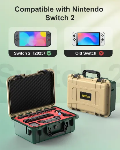 Hartschalen Tasche für Nintendo Switch 2, Professional Deluxe IP67 wasserdicht, weich gefütterte Hartschalen Tragetasche für Nintendo Switch 2 Console Pro Controller und Zubehör (Gelb & Grün)