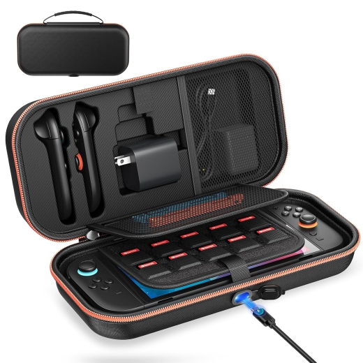 Tasche für Nintendo Switch 2/OLED/Original, Große Harte Tragetasche für Adapter und Joy-pad Aufbewahrung, Reise-Tasche für Switch 2 Konsole mit 22 Spielkartenfächern