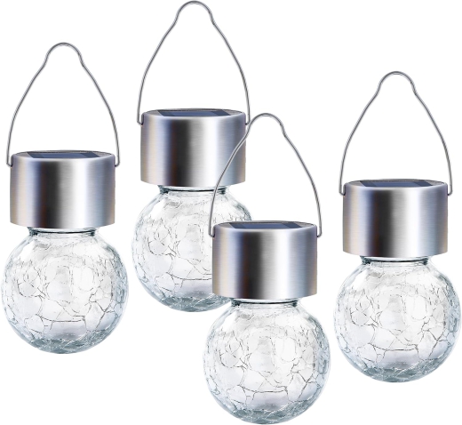 GIGALUMI Solar Außenleuchten, Solar-Hängeleuchte für außen, 4 Stück, rissiges Glas, Solarleuchten für den Außenbereich, wasserdicht für Garten, Hof, Zaun, Baum (kaltweiß)