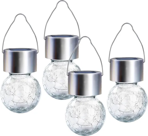 GIGALUMI Solar Außenleuchten, Solar-Hängeleuchte für außen, 4 Stück, rissiges Glas, Solarleuchten für den Außenbereich, wasserdicht für Garten, Hof, Zaun, Baum (kaltweiß)