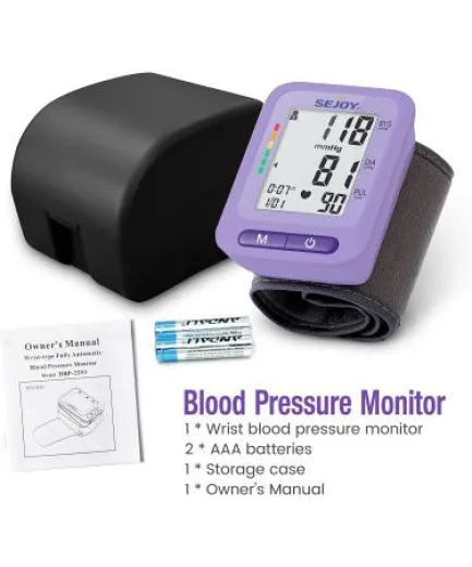 Blutdruckmessgerät Handgelenk Manschette 5,3-8,5 Zoll, Automatische Blutdruckmaschine, Große LCD-Anzeige, 2 Benutzer Lesespeicher, Unregelmäßiger Herzschlagdetektor, Home Use Digital BP Machine (Purple)