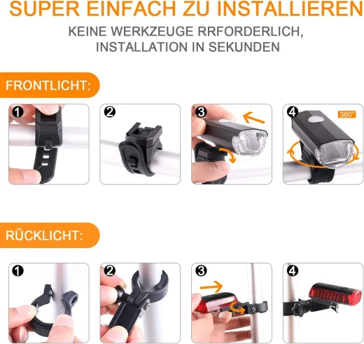 ITSHINY Fahrradlicht - Fahrradlicht USB Aufladbar, StVZO Zulassung Fahrradlampe Aus Aluminium LED, Fahrradbeleuchtung Set Wasserdicht 2 Licht-Modi Frontlicht und Rücklicht Set