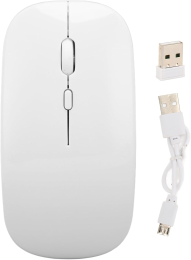 Wiederaufladbare -Maus, Schlanke, Tragbare Kabellose Mäuse für Laptop, PC, Tablet mit Stabiler Verbindung, Geräuscharm, Geeignet für, Computer, Empfindlich und (Weiss)