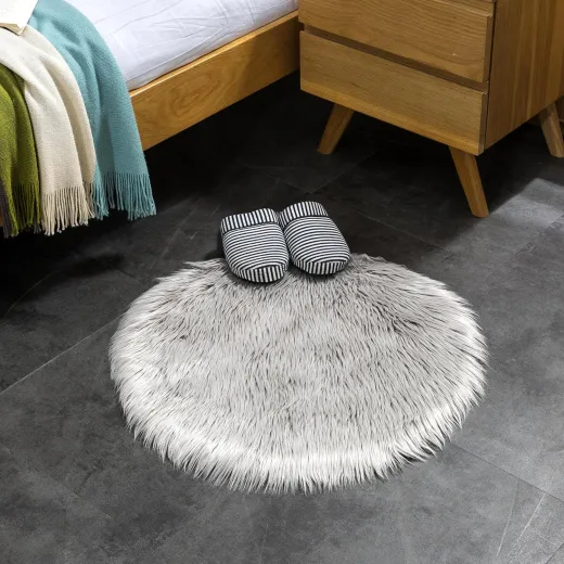 Teppich Wölkchen Lammfell Kunst-Fell-Teppich | Hochflor Deko Schaffell als Flauschiger Bett-Vorleger oder Läufer für Schlafzimmer, Wohnzimmer oder Kinderzimmer | Grau - Rund 60cm