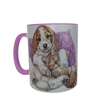 Hund und Katze - Zwei-Farben Tasse
