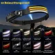 Stirnlampe LED Wiederaufladbar, 2000 Lumens Superhell 230°Weitwinkel 3*LED Weiß Licht Sensor Kopflampe, IPX5 Wasserdicht 0.14lb Leichtgewichtig Stirnlampen Perfekt zum Camping,Joggen,Wandern,Angeln,Fahrrad